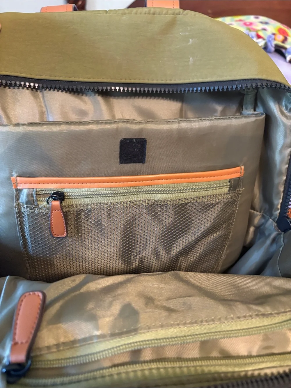 Joan & David Olive Green Backpack with Tan Trim